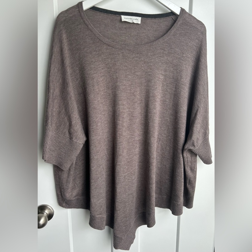Rosemunde Copenhagen XL Asymmetrical Wool Blend Lightweight Elbow Sleeve Sweater